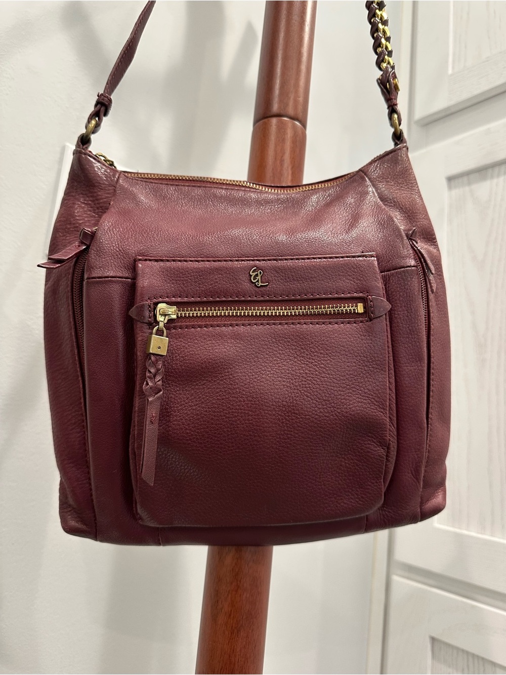 Elliott Lucca Gwen Burgundy Pebbled Leather Purse Crossbody Bag